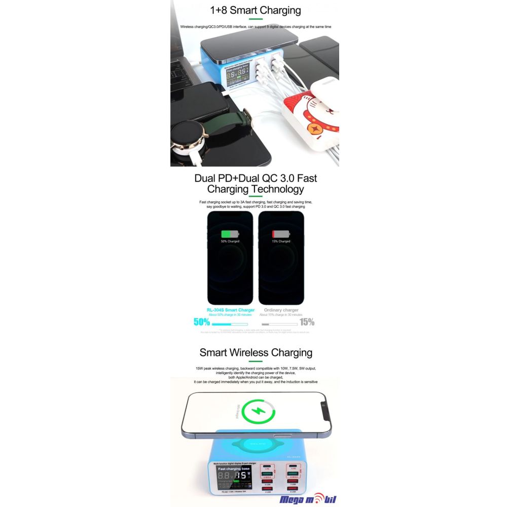 Tester Polnac RL-304S 8 Port Wireless + Dual PD+ Dual QC3.0 